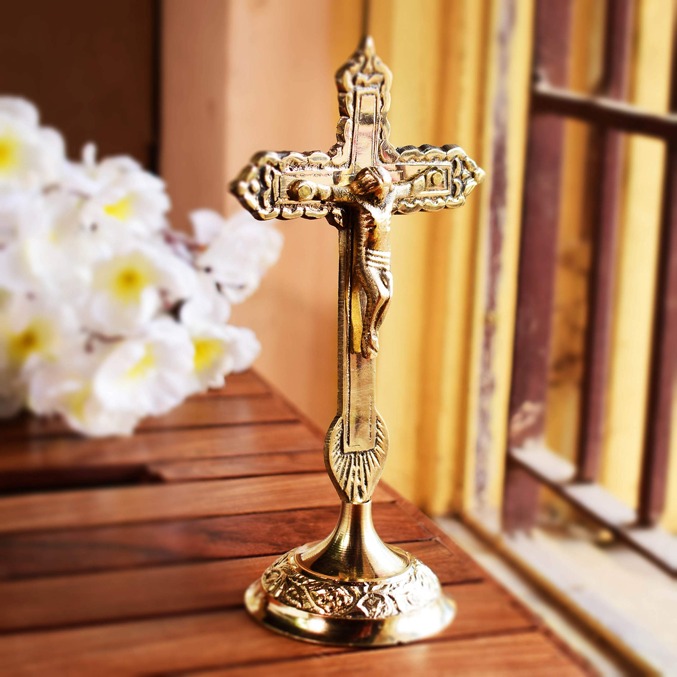 Buy Hashcart Brass Catholic Crucifix Cross with Stand Jesus Christ