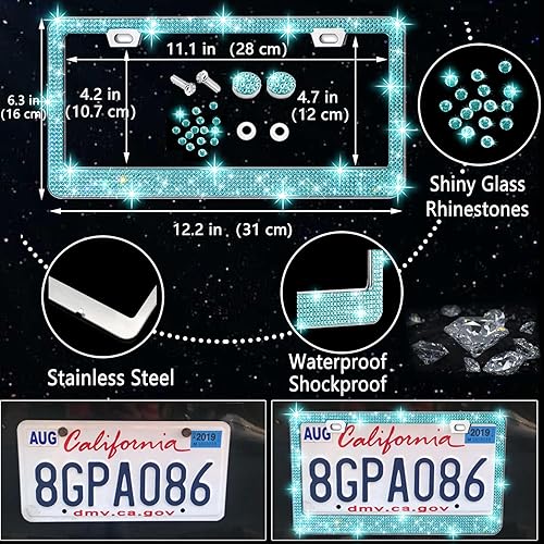 Miniatura 97 de NBTEPEM - Juego de 27 accesorios brillantes de automóvil para mujer, funda de volante de ajuste universal de 15'', marco para placa, soporte