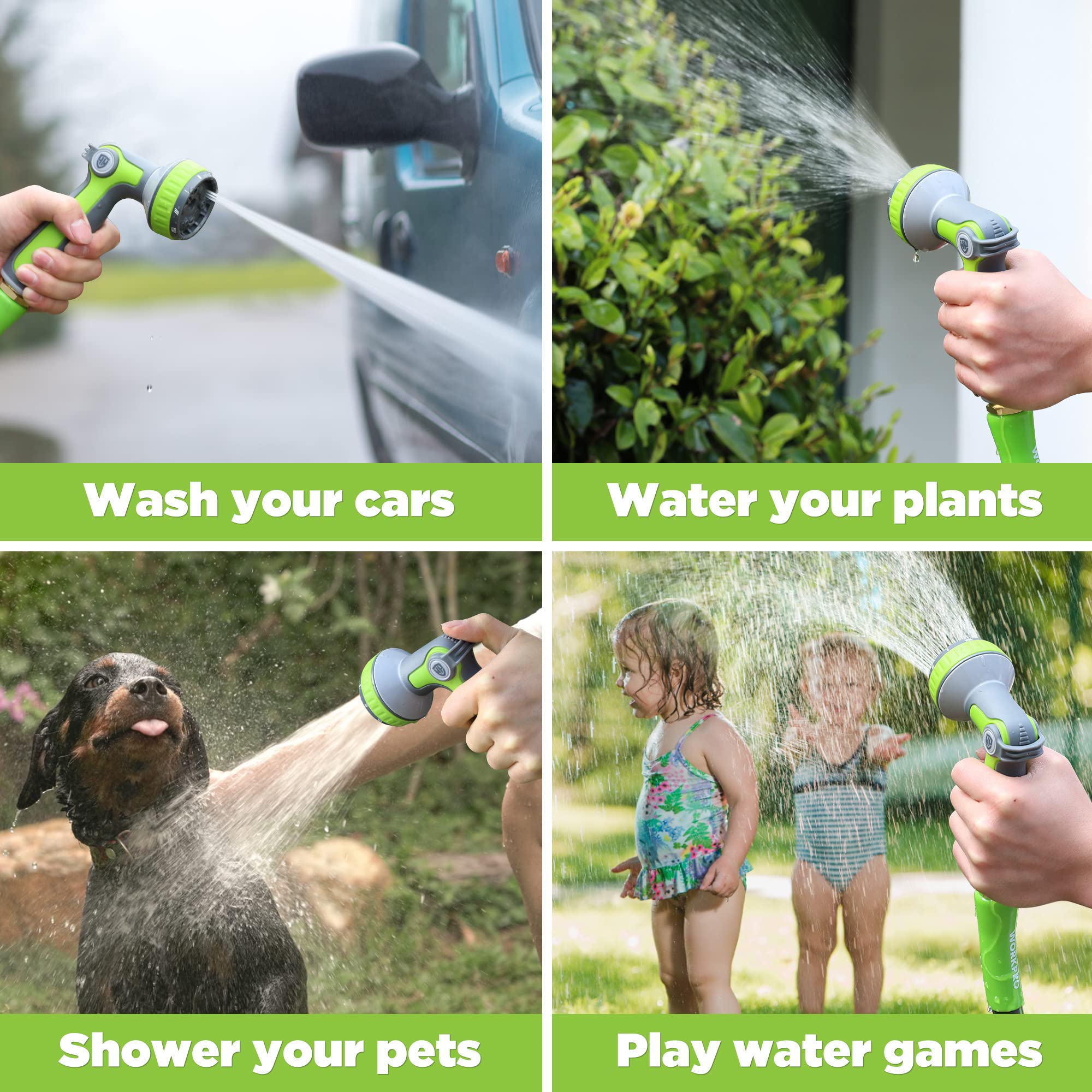 WORKPRO Garden Hose Nozzle Sprayer with 10 Spray Patterns, Thumb Control On Off Valve- Perfect Garden Water Hose Sprayer for Outdoor Watering Plants, Car Wash, Cleaning, Showering Pets