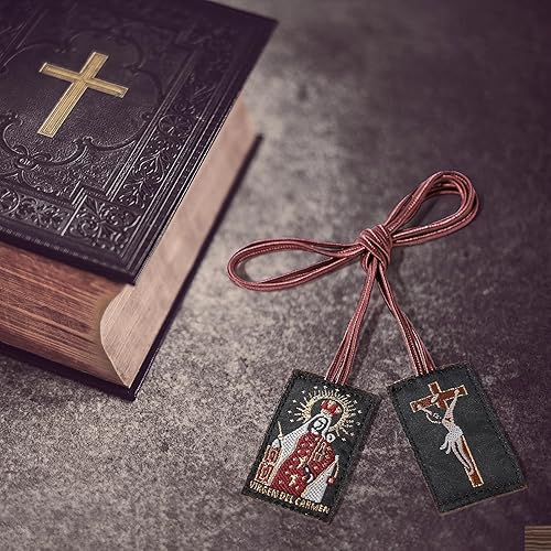 Miniatura 5 de Escapularios Catolicos,3 Pcs Escapulario de la Virgen del Carmen, Escapulario Marrón Hecho a Mano de Nuestra Señora del Monte Carmelo,Escapularios