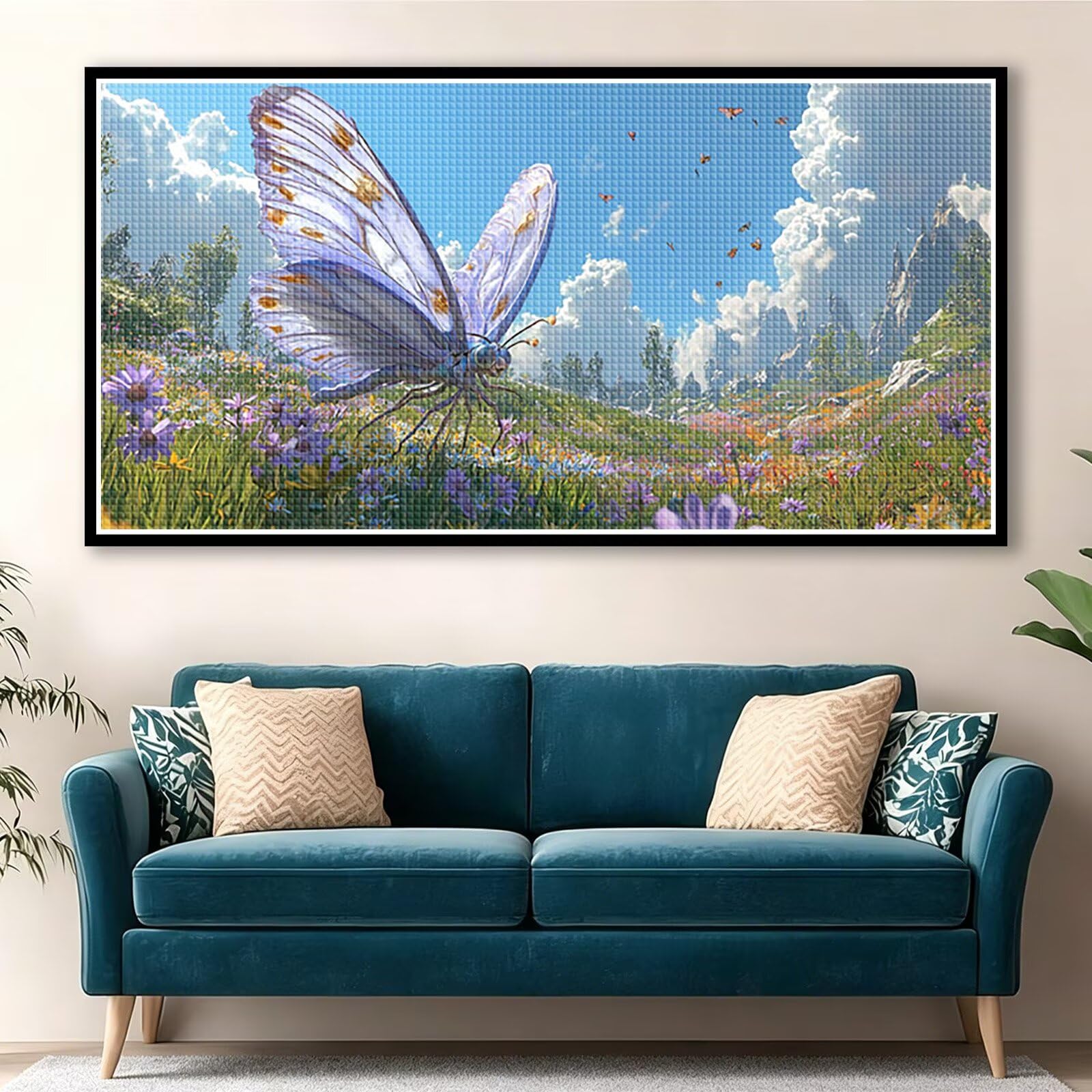 Diamond Painting Libelle Diamant Painting Bilder Erwachsene Blume, DIY Set Erwachsene Crystal Art, 5D Diamond Art Viereckige Steine Strass Stickerei Kreuzstich Malerei für Zimmer Deko 120x60cm 0J-966