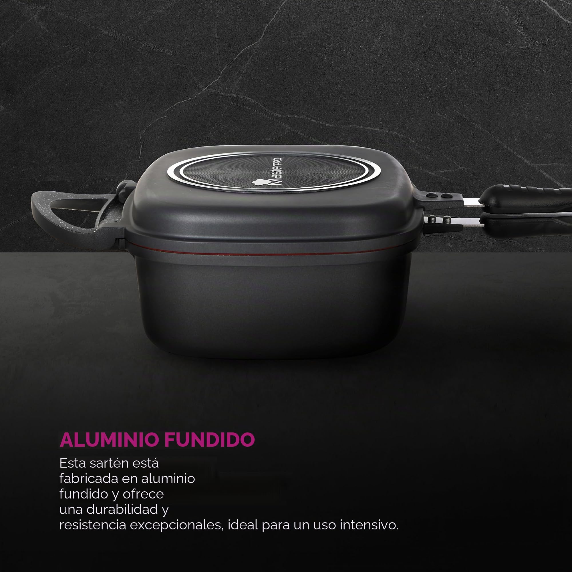 MasterPRO FOODIES COLLECTION - Sartén Doble 30x24x12 cm Aluminio Fundido - Revestimiento Antiadherente Pfluon - Mango de Silicona