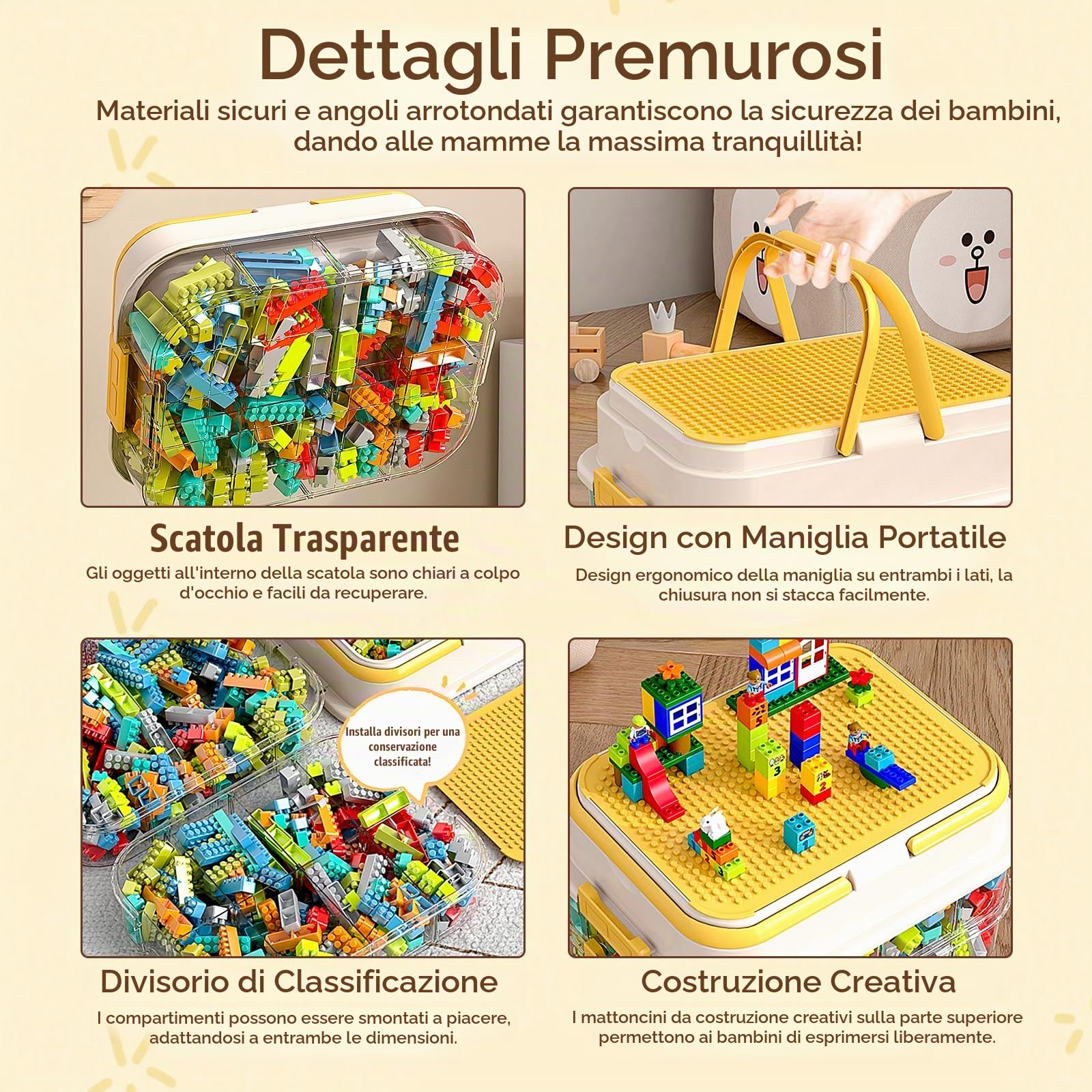 Contenitori per Mattoncini, Impilabili Scatola Portaoggetti per Mattoncini, Trasparenti Organizer con Scomparti per Puzzle, Scatole Plastica con Coperchio per Costruzioni Mattoncini