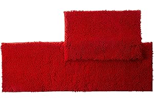 Red Rug for Kitchen: Cozy and Convenient Shaggy Chenille Rugs - Two-Piece Set