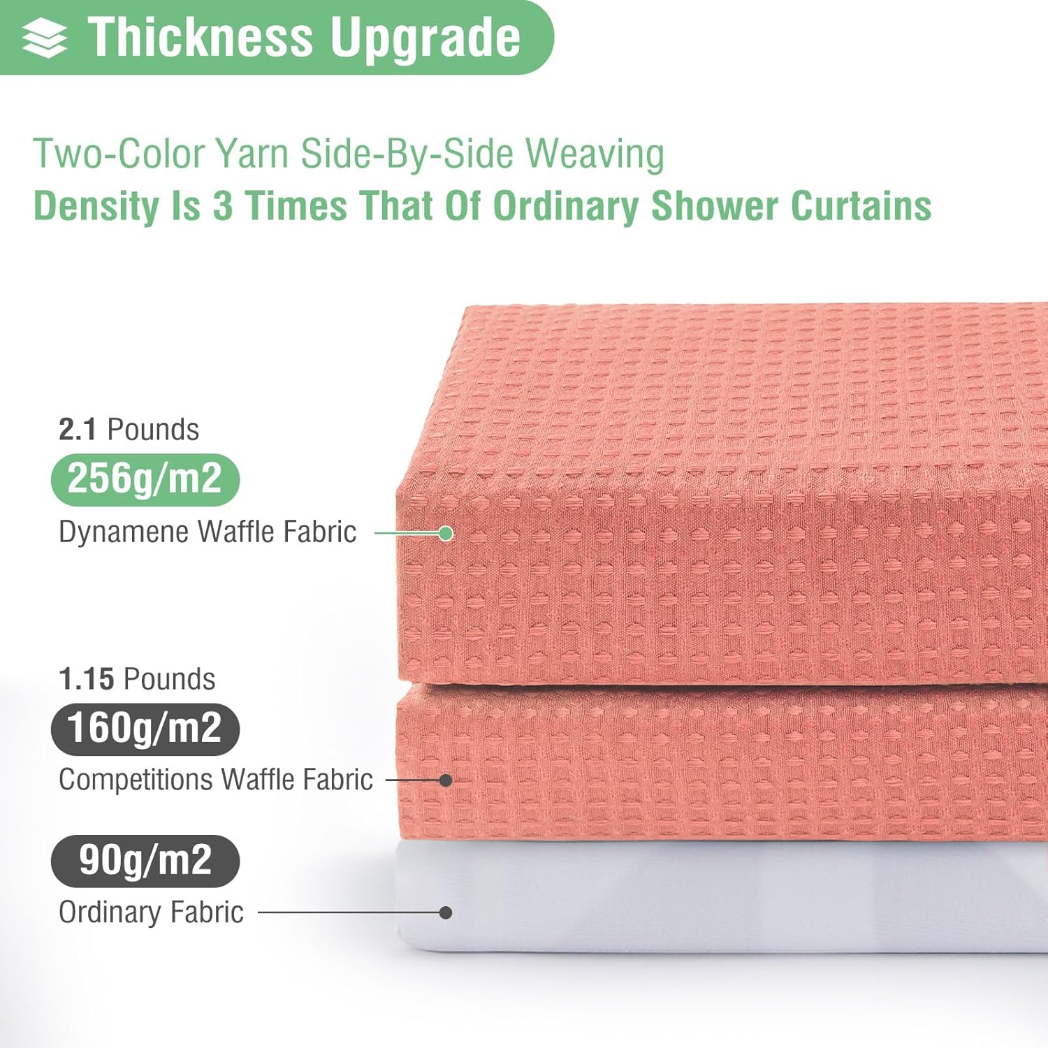 dynamene extra long shower curtain - 96 inch long waffle weave weighted thick cloth bathroom shower curtain, neutral heavy duty hotel bath curtain set with 12 plastic hooks,72x96, coral coral 72"w x 96"l (pack of 1)