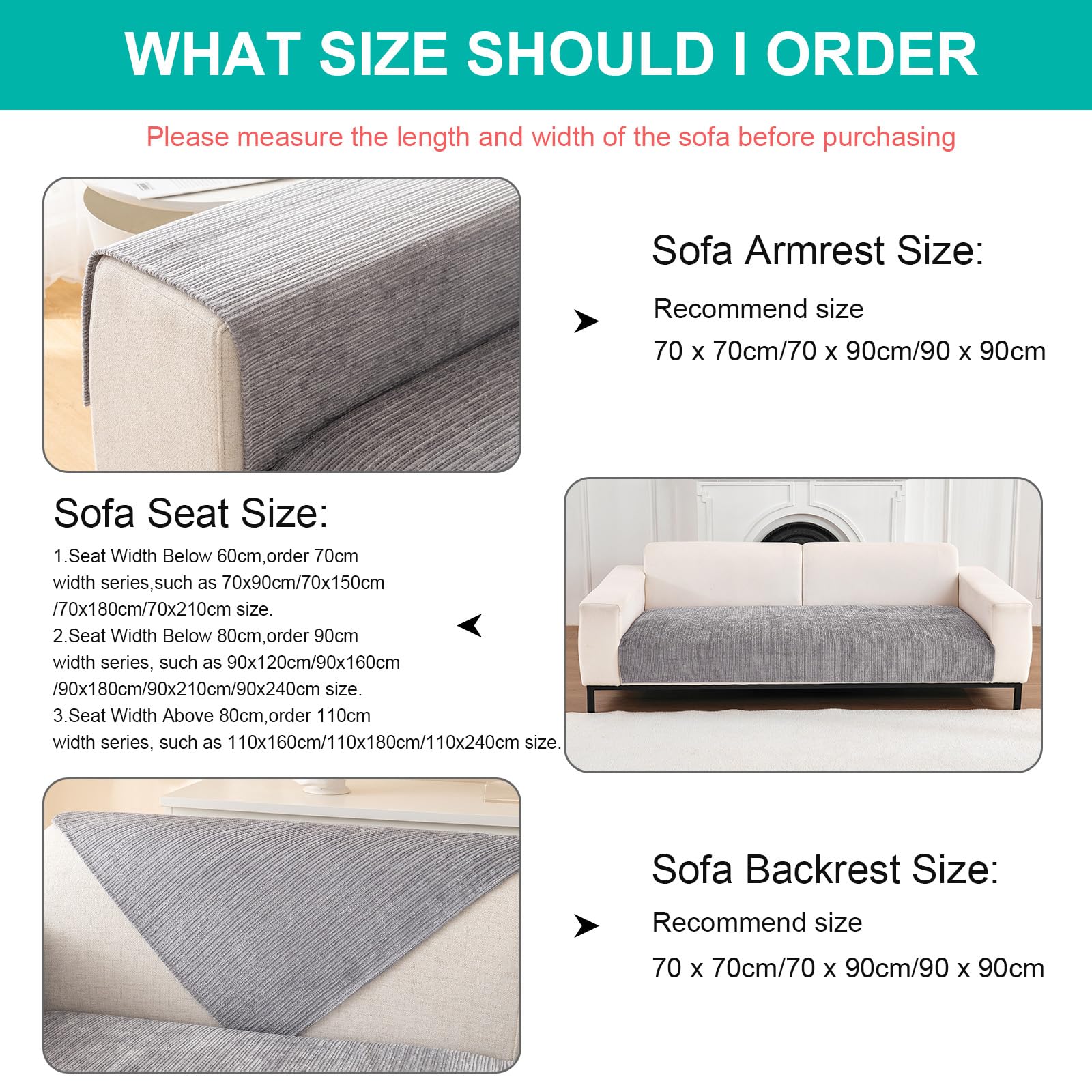 SHANNA Housse de Canapé Épais 1/2/3/4 Places en Forme de L, Couvre Canapé Protege Housse de Canapé Universelle Antidérapante en Fausse Fourrure pour Salon(Chenille Douce Gris, 70 x 150cm) - 3