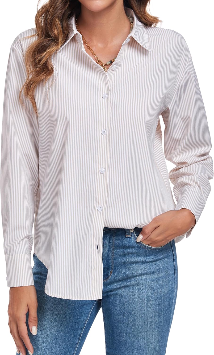 Atnlewhi Women's Button Down Striped Shirts Long Sleeve Office Formal Casual Work Blouses Tops