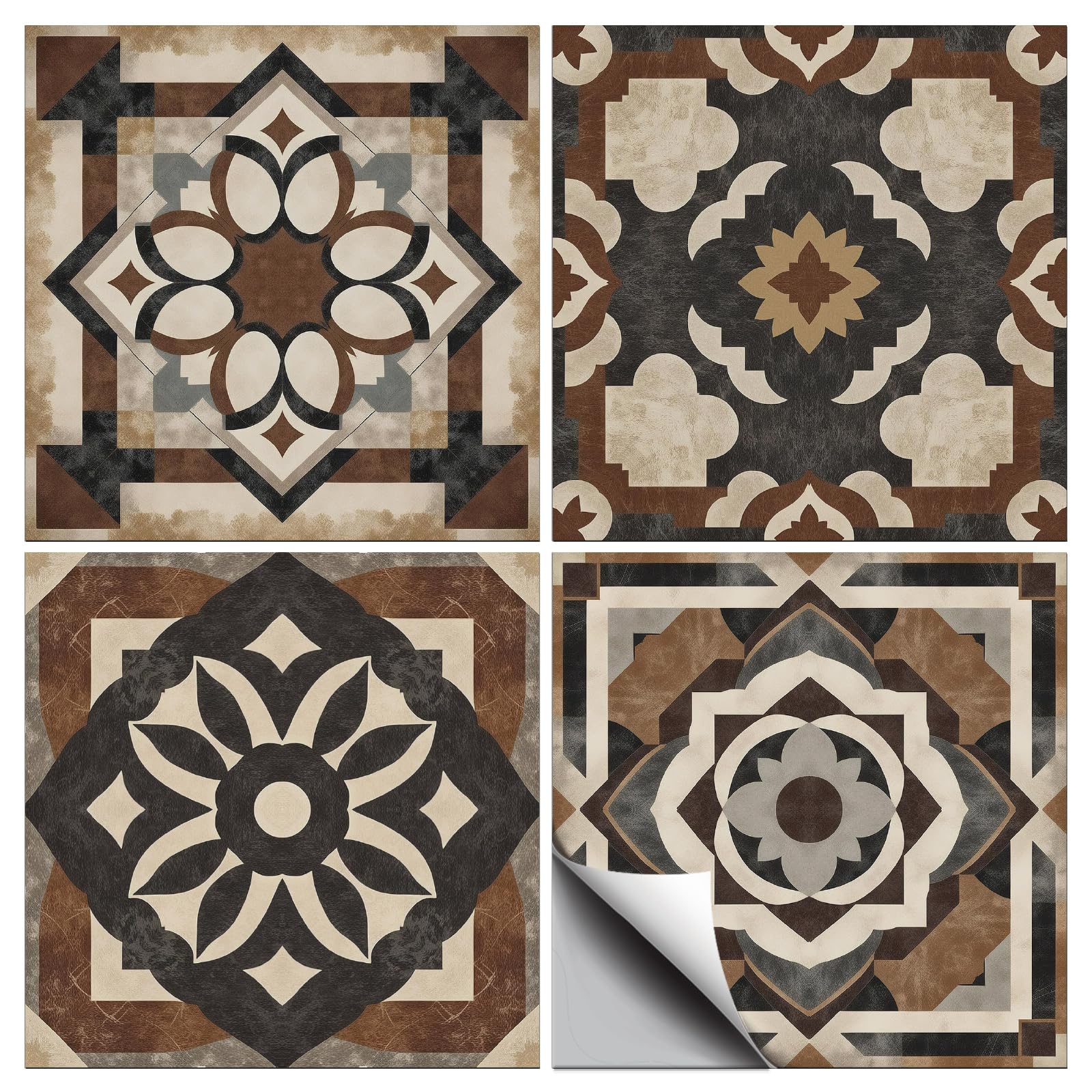 CONCHLERY 36 Pcs Tile Stickers Brown Black Geometric 4x4 Inch — image 1