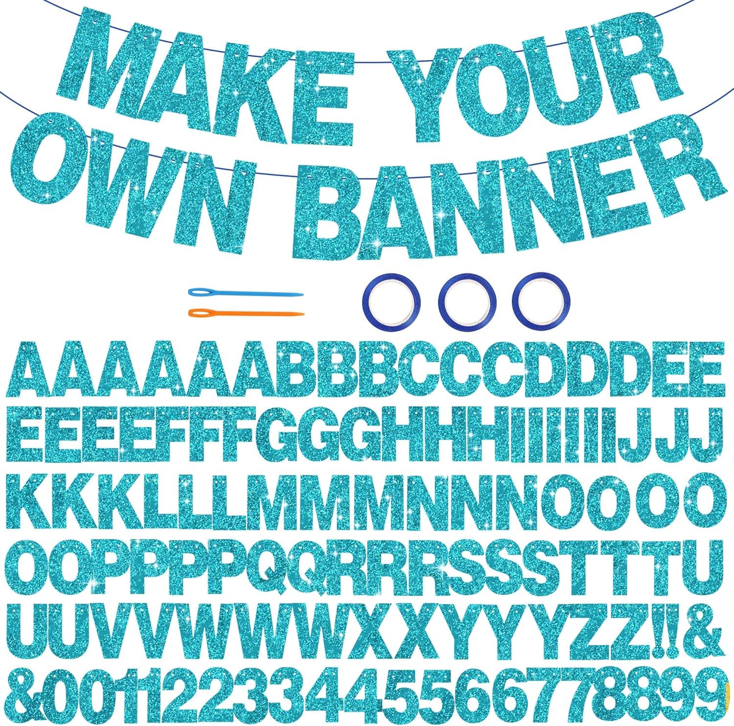 DecoGlee 116 PCS A-Z Glitter Lake Blue DIY Letter Banner Kit Make Your Own Banner，Including 111 Letters and Numbers 3 Rope and 2 Threading Device,for Birthday Graduation Wedding Halloween Party Decor — image 1