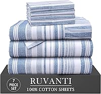 Vista 19 de RUVANTI 4 piezas de sábanas de algodón - 100% algodón natural suave, ligero y transpirable, sábanas de percal crujiente, juego de sábanas Botanica