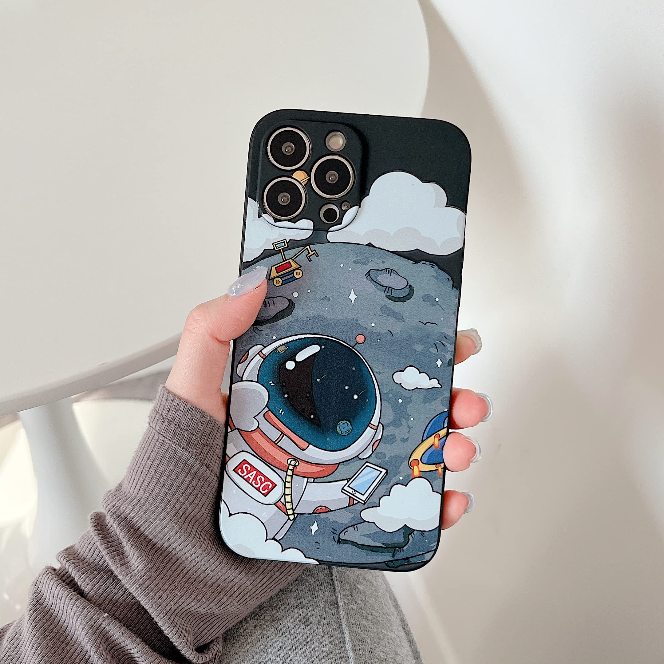Yonds Queen for iPhone 13 Cute Case, Cool Cartoon Astronaut Planet Moon Space Design Stylish Soft TPU Bumper Shockproof Anti-Slip Protector Fashion Case (iPhone 13, Black Moon) - 5