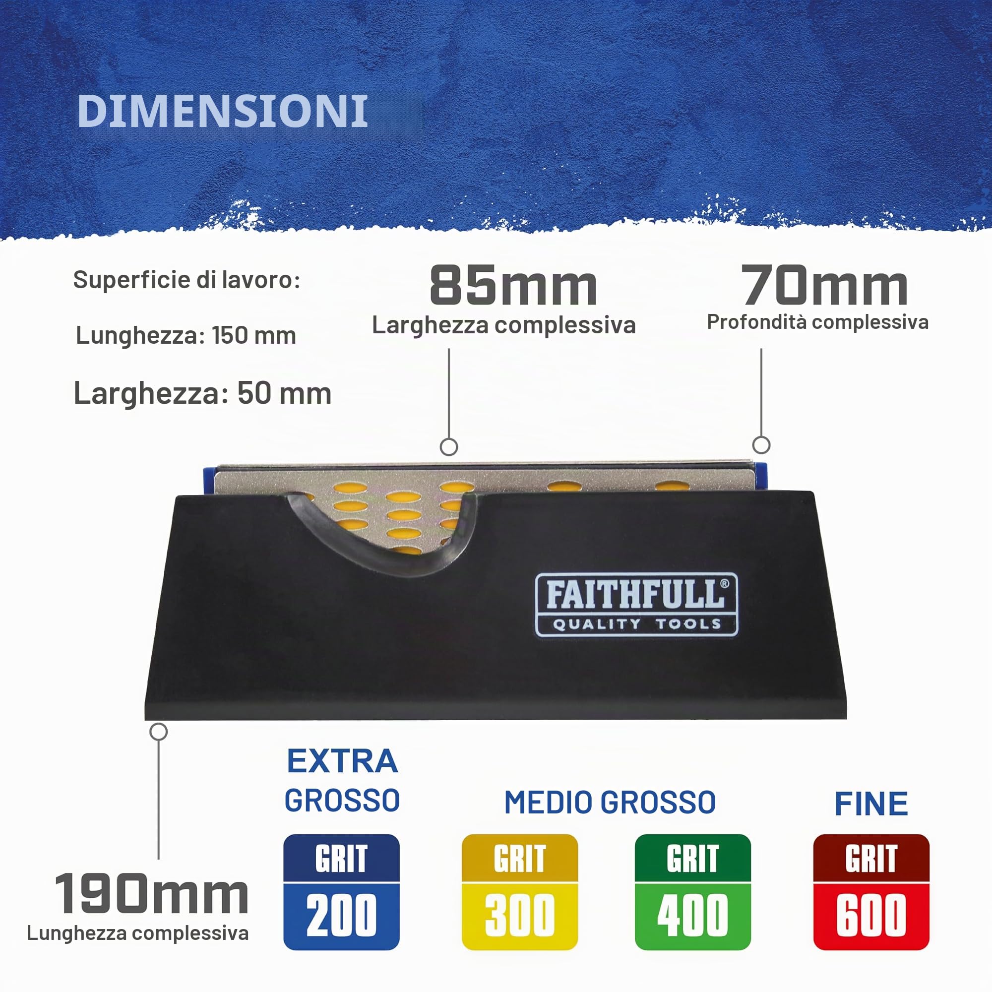 Pietra per affilatura diamantata Faithfull a 4 lati - Affilatrice per coltelli e utensili a grana quadrupla con base antiscivolo, grana 200G / 300G / 400G / 600G per scalpelli, pialle, forbici e lame