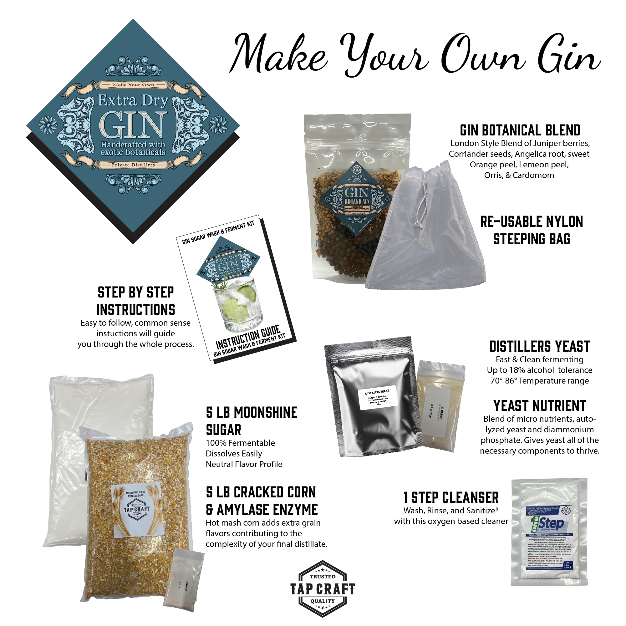 Tapcraft - Gin Recipe Mash Kit - Make Your Own Gin at Home - Great Gift Ideas - Gifts fo Him - Gifts for Dad