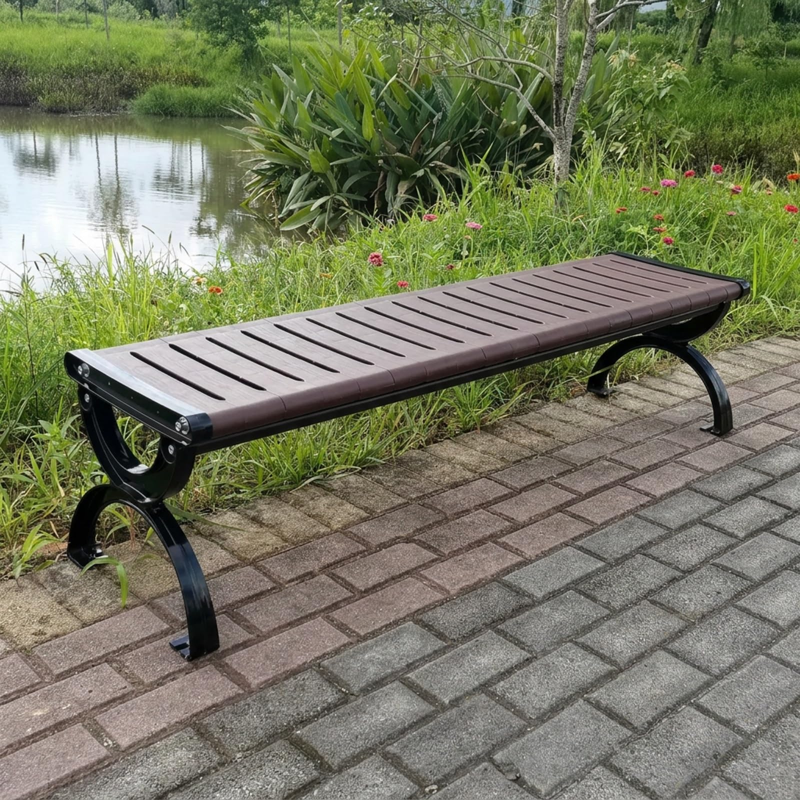 Banco Jardin Exterior 2 Plazas de Madera Sintética Polywood | Banco de Jardin con Estructura Robusta en Aleación de Aluminio, Terraza, Balcón, Porche(120x40x39cm)