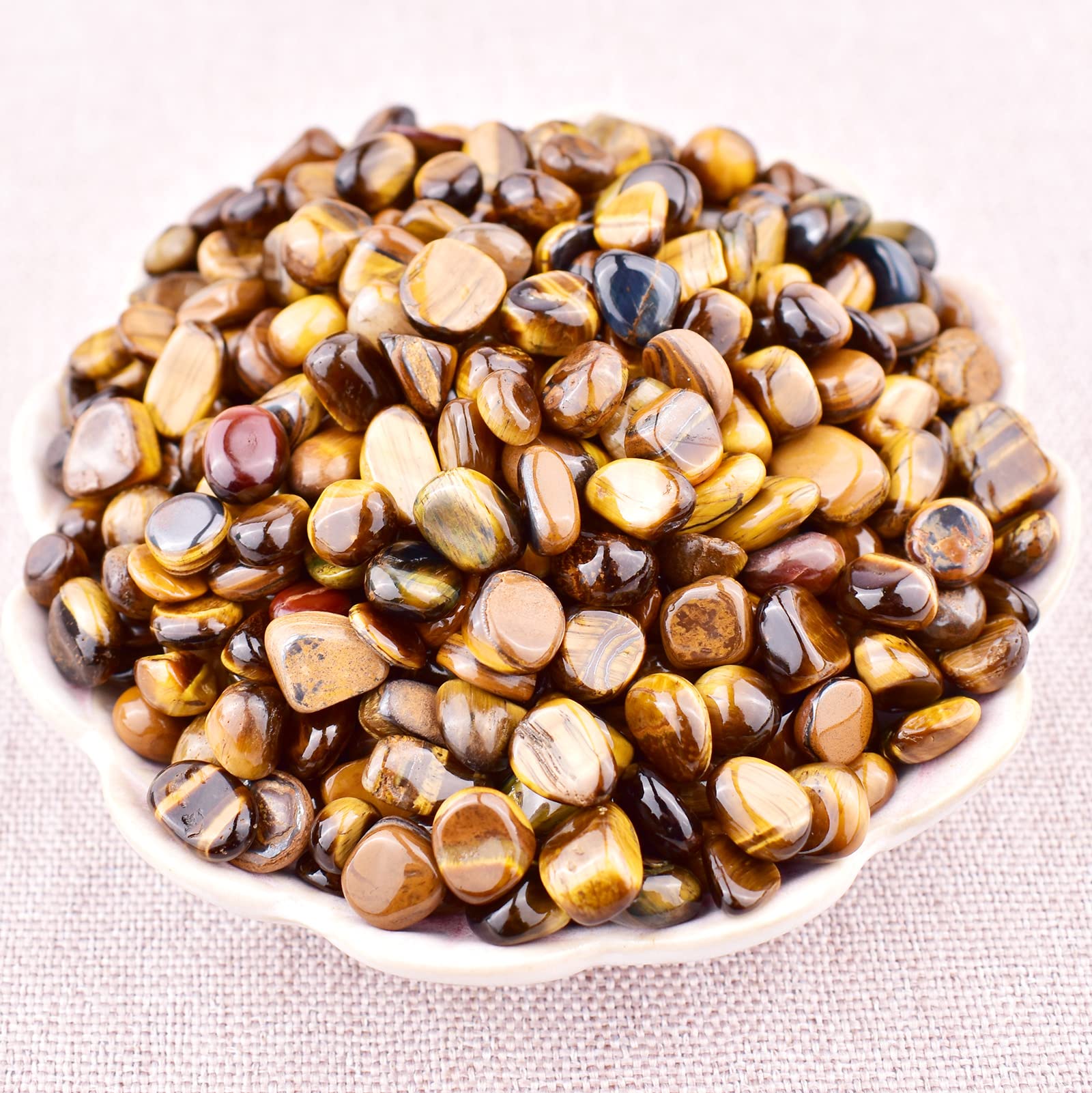 SigMntun Polished Tigers Eye Crystal Chips - 10 oz (283g) Tumbled Stone Chips Crushed Sea Glass Stones Healing Reiki Crystal Jewelry Making Home Decoration