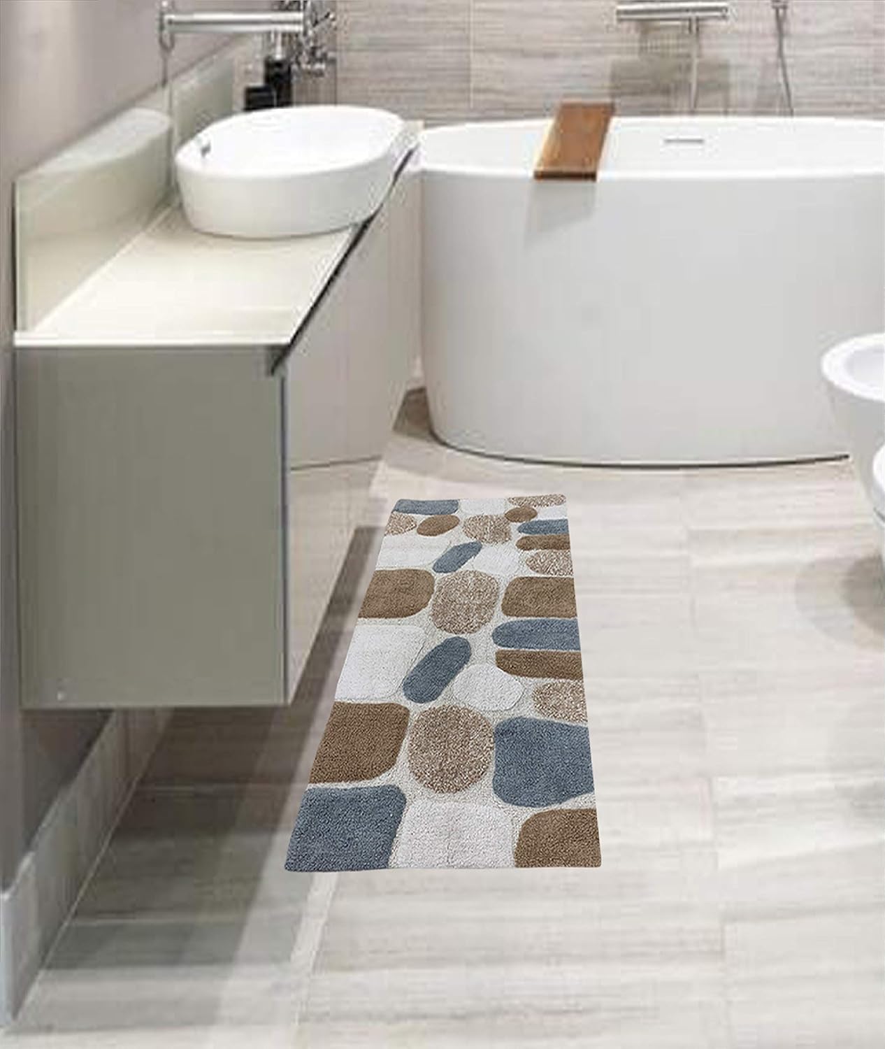 THE BEER VALLEY Pebble Bath Rugs Runner 24x60 Grey Beige