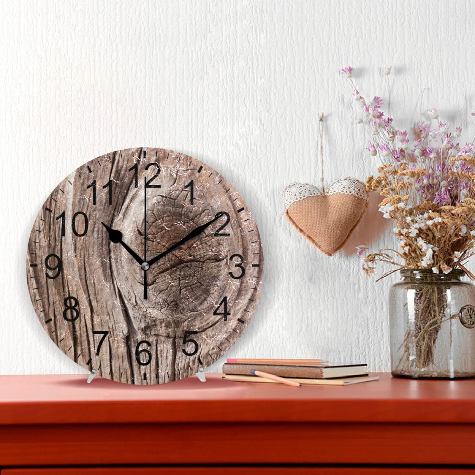 Horloge Murale Vintage Bois 25,4 Cm (10 Pouces) - Mouvement Quartz Silencieux - Pile AA - Décoration Salon, Chambre, Bureau