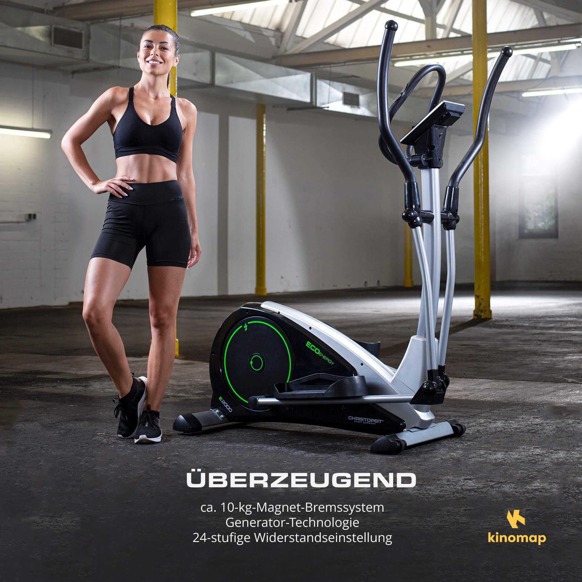 Christopeit Crosstrainer Ellipsentrainer ECO 2000 Ergometer, 10 kg Magnet-Flywheel, 24 Widerstandsstufen, LED-Display, Kinomap