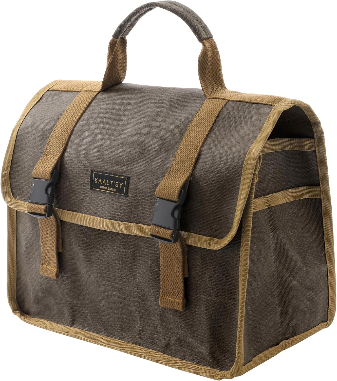 Canvas Tool Storage Bag - Portable Garden Tool Carrying Case with 3 Pockets + 2 Release Buckles, Multi-Purpose 16OZ Waxed Canvas Tool Tote Bag | 11.5"L x 6"W x 7.5"H | Grey - Thumbnail 2