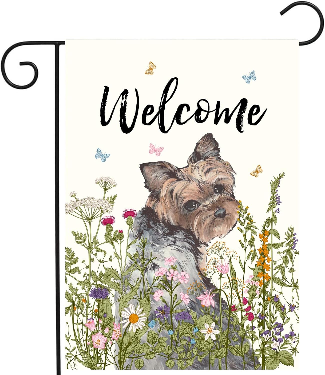 Floral Yorkie Garden Flag Spring Summer Yard Flag Flower
