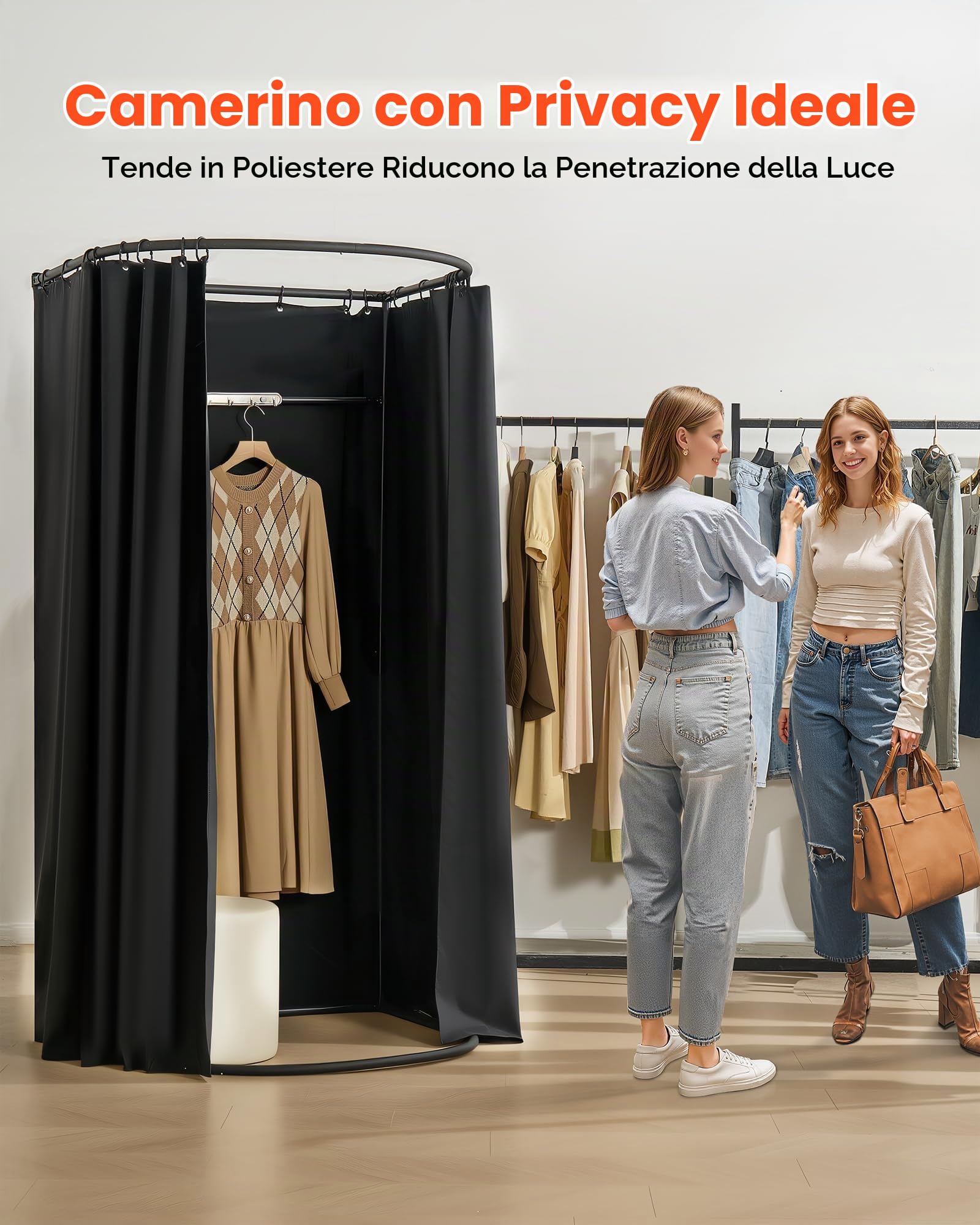 VEVOR Camerino di Prova da 100 x 95 x 200 cm Spogliatoio Portatile Mobile con Tende Spesse in Poliestere, Tenda Ombreggiante e Gancio, per Boutique, Centri Commerciali e Attività all'Aperto, Nero