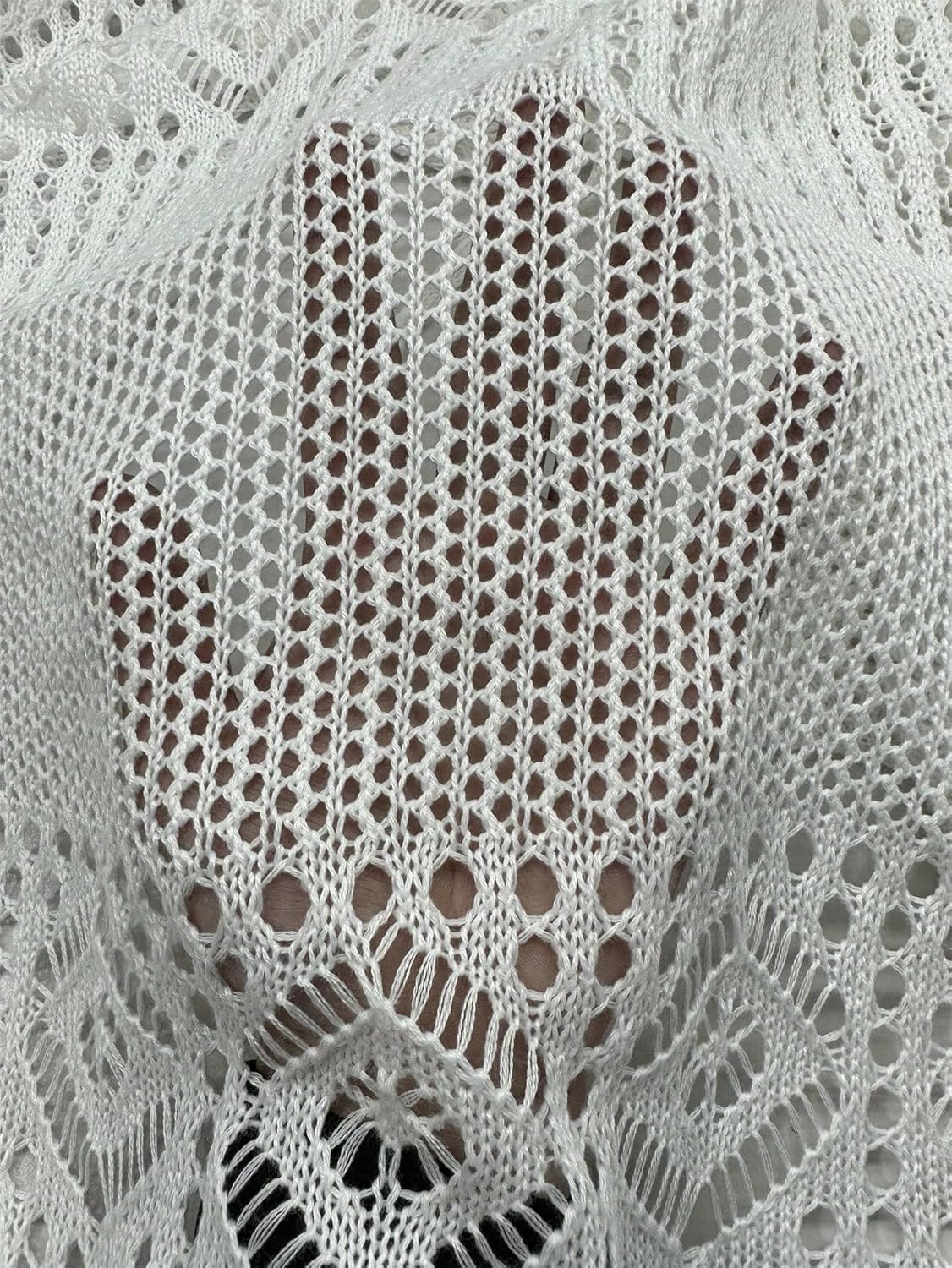 WDIRARA Women's Hollow Out Tie Front Beach Kimono Long Sleeve See Through Solid Crochet Cover Up - Image 5