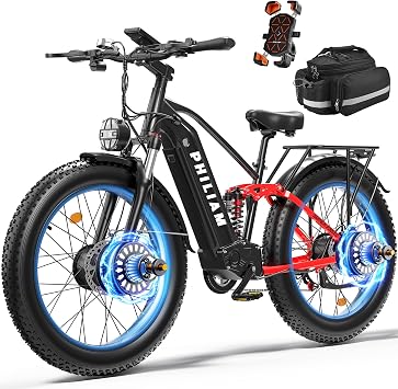 Dual Motor Ebike for Adults, 4000W Peak Electric Dirt Bike, 37MPH Fat Tire All-Terrain Off-Road eBike with 52V 23Ah UL2849 Removable Battery, Full Suspension, Hydraulic Brakes