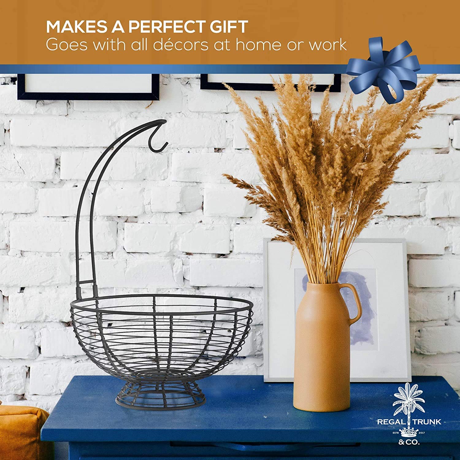 REGAL TRUNK & CO. Large Fruit Basket With Banana Hanger l Rustic French