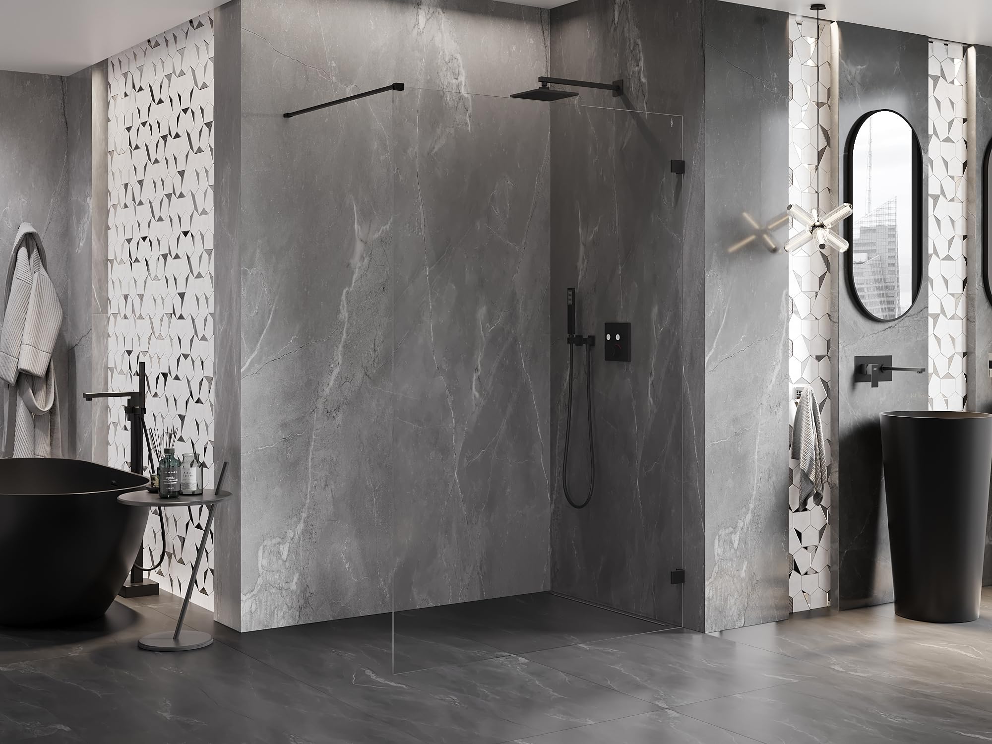 Mexen Lunar Parete Doccia Walk-In Destro 70x200 Trasparente 8mm Nero