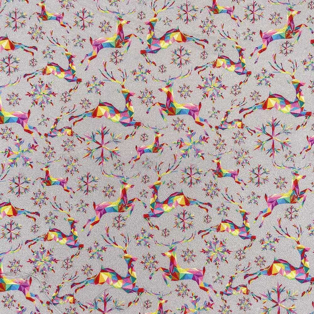 100% Cotton Christmas Xmas Crafty Prints for Children Kids Crafts Quilting Fabric Material | 55" - 140 cm Wide (Per Quarter, Rainbow Reindeer Silver)