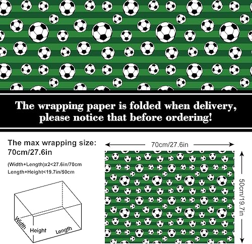 Miniatura 2 de AnyDesign Papel de regalo de fútbol, papel de regalo con temática de fútbol, blanco, negro, verde, papel de arte de fútbol a granel plegado plano