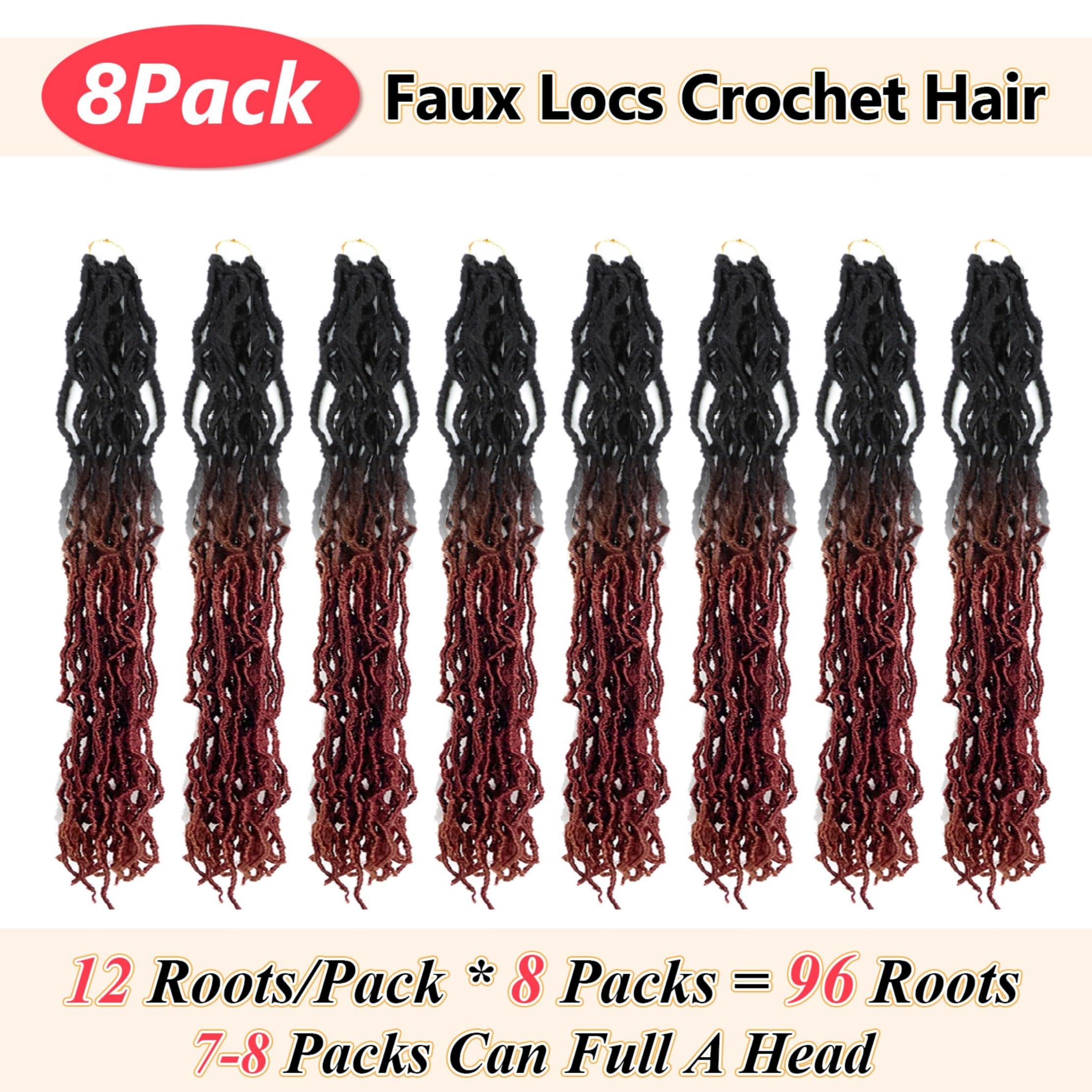 Faux Locs 18 Inch 8 Packs New Soft Locs Curly Wavy Pre-Looped Crochet Hair Crochet Faux Locs synthetic Hair Extensions (18Inch,1B/350) - Image 2