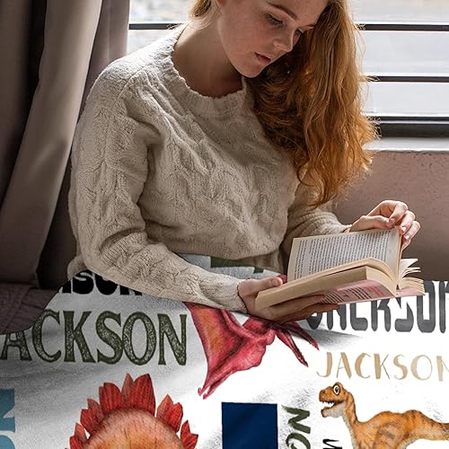 Miniatura 5 de BUYYET Manta de franela de vellón con nombre personalizado de dinosaurio con nombre para niñas, niños, recién nacidos, regalos personalizados, manta