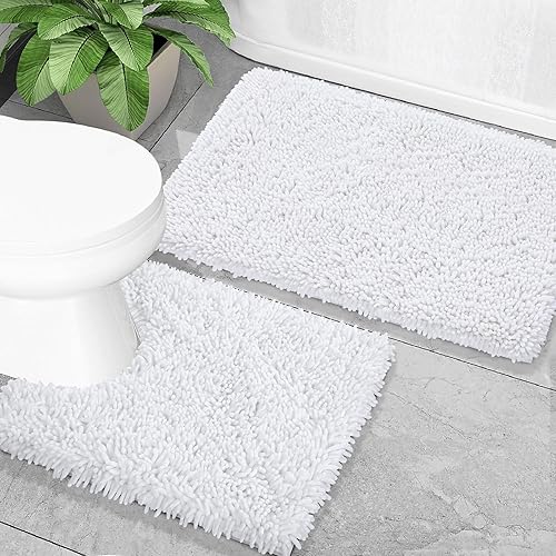 Miniatura 150 de Yimobra Juego de 2 alfombras de baño, alfombra de baño suave y absorbente y alfombra de inodoro en forma de U con respaldo antideslizante, alfombras