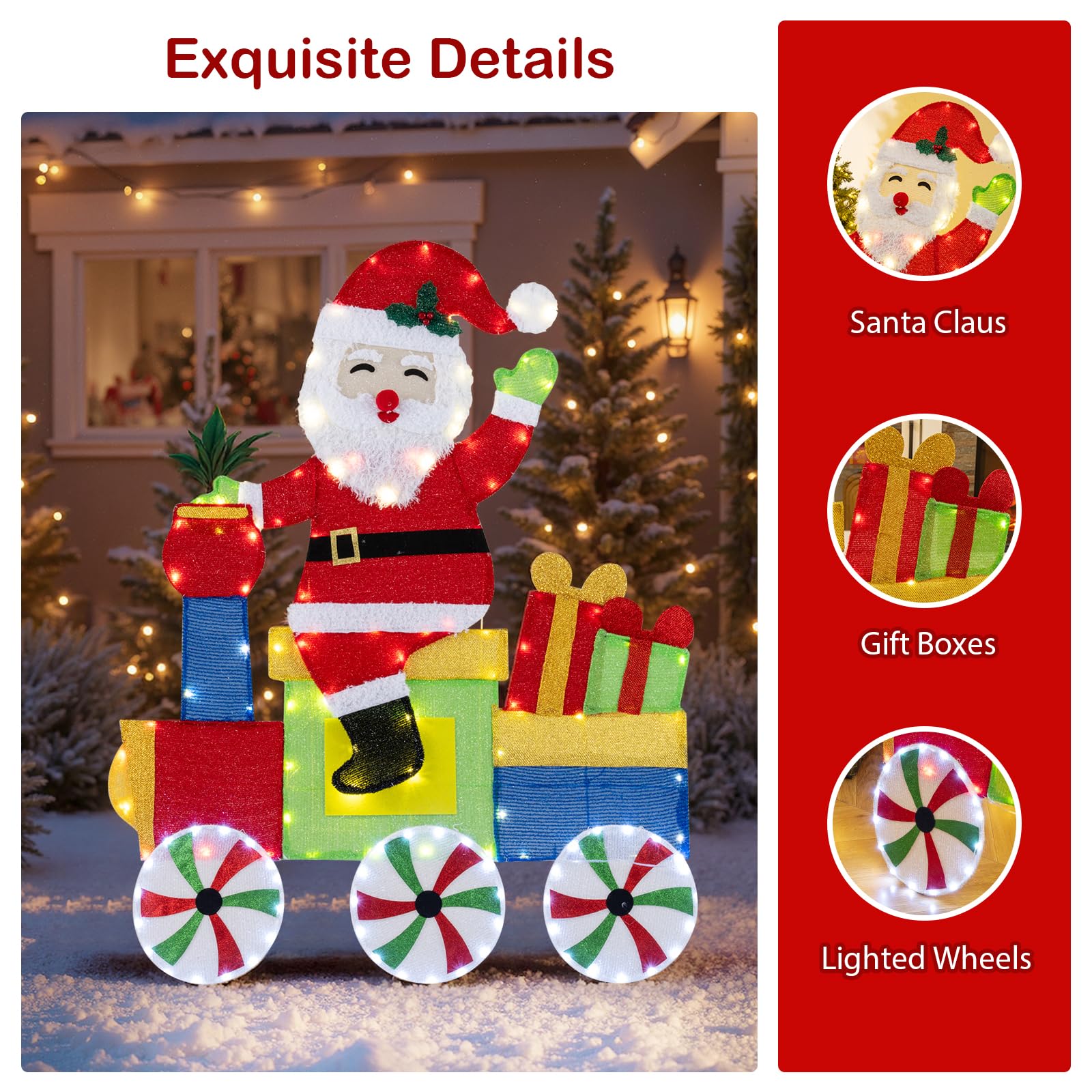 SOARS LED Weihnachtsmann 2D, Weihnachtsfigur groß 120cm im Zug, Weihnachtsdeko Outdoor mit 133 warmweißen LEDs, Weihnachtsdekoration wetterfest, Weihnachtsbeleuchtung für innen & außen