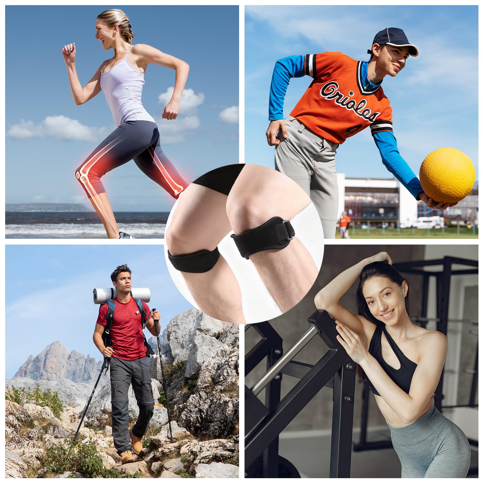 2 Piezas Rodillera Rotuliana Ajustable, Cinta Rotuliana, Rodilleras Menisco y Ligamento con Correa para Tendón Rotuliano, para Senderismo, Saltar, Fútbol, Alivio de la Tendinitis, Negro