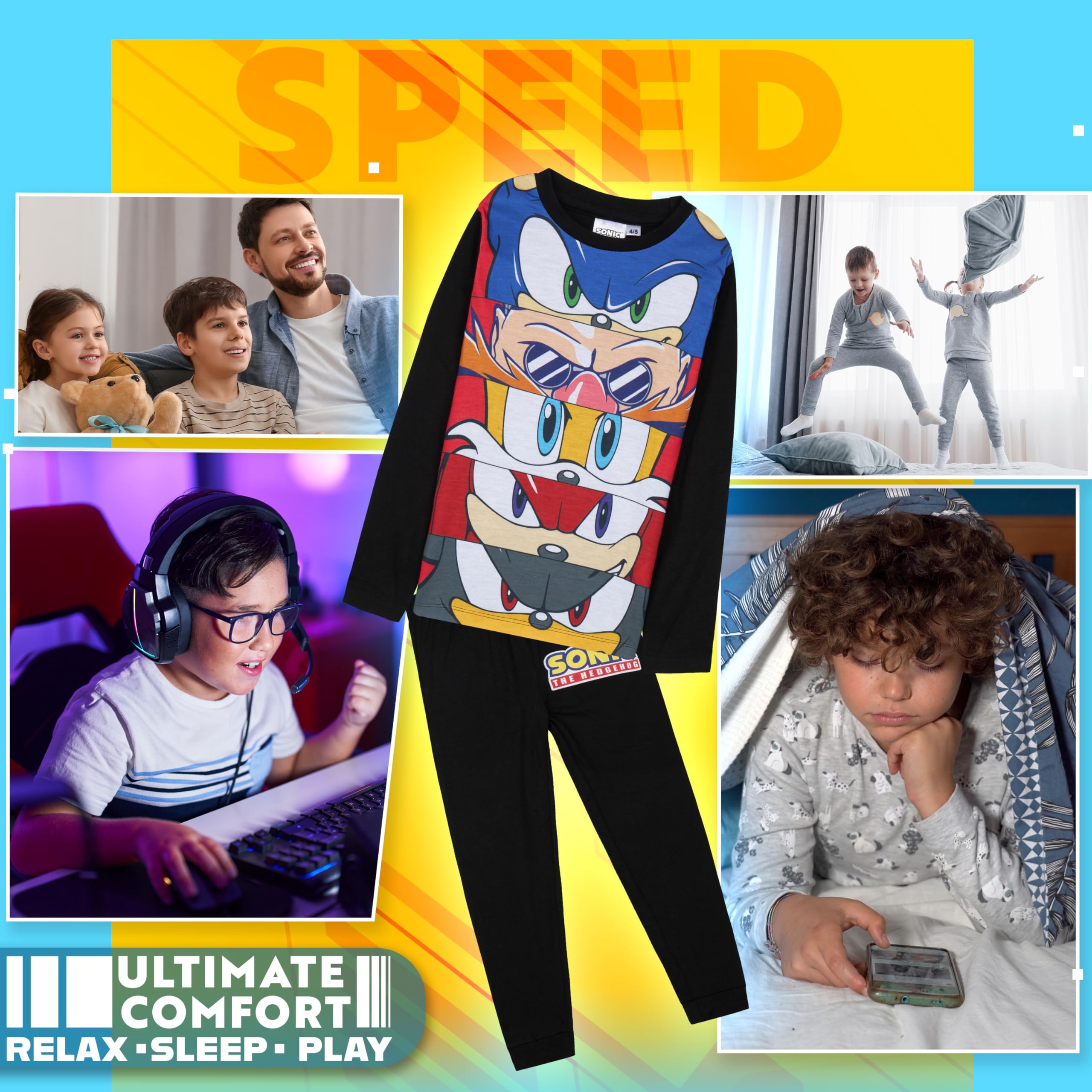 Get Trend Sonic The Hedgehog Pigiama Bambino, Set Lungo Pigiami Bambini con T-Shirt e Pantaloni, Abbigliamento da Casa, Regalo Ragazzo