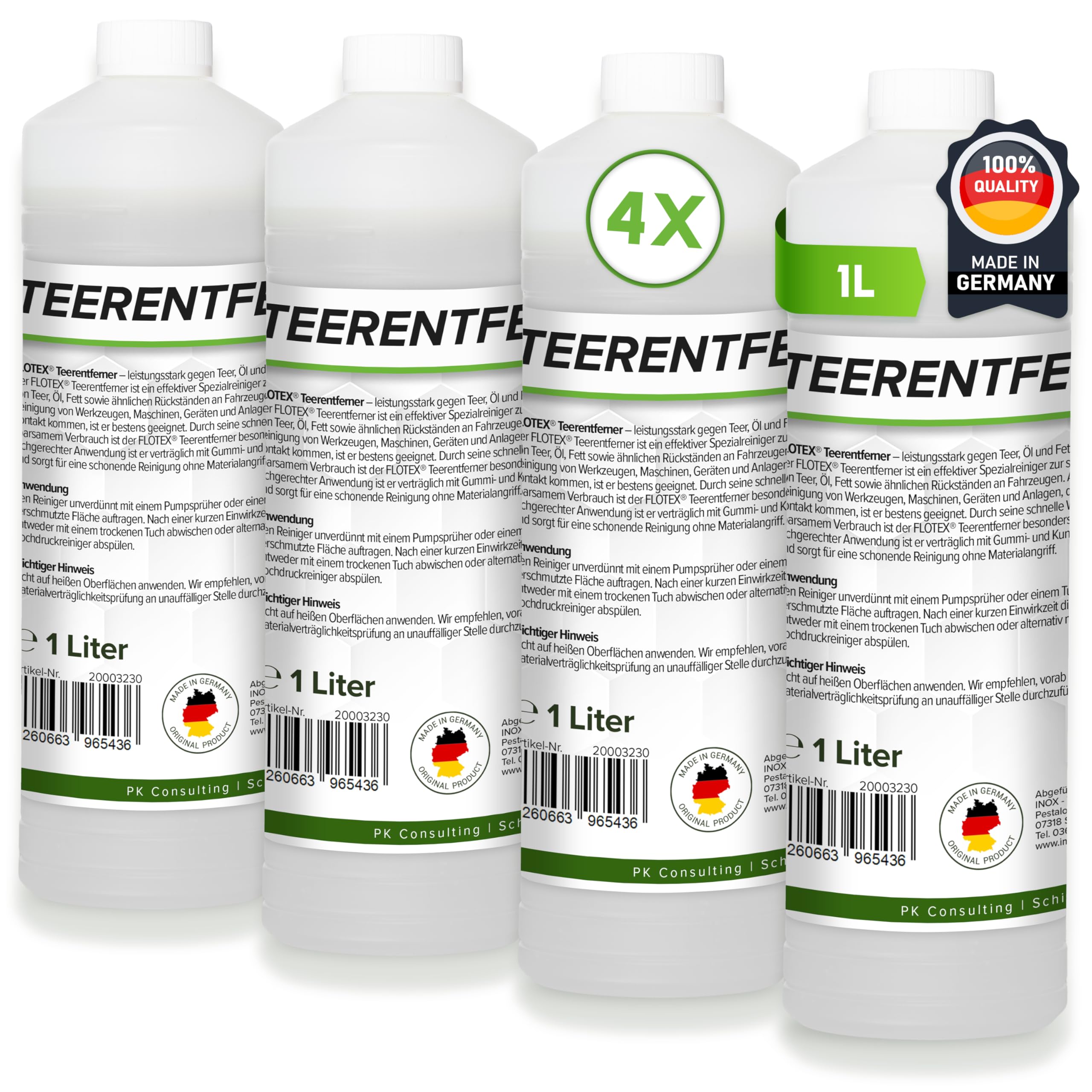 Profi Teerentferner Auto - 4x1L I Teer Entferner für Auto, Wohnmobil, Werkzeuge & Mehr - Löst effektiv Rückstände von Teer, Bitumen, Öl & Fett I Bitumen Entferner, Baumharzentferner