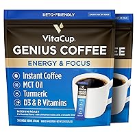 Vista 21 de VitaCup Focus Mushroom Cápsulas de café instantáneas, para el apoyo a la memoria y la claridad, con fibra, Chaga, melena de león, D3, vitaminas B
