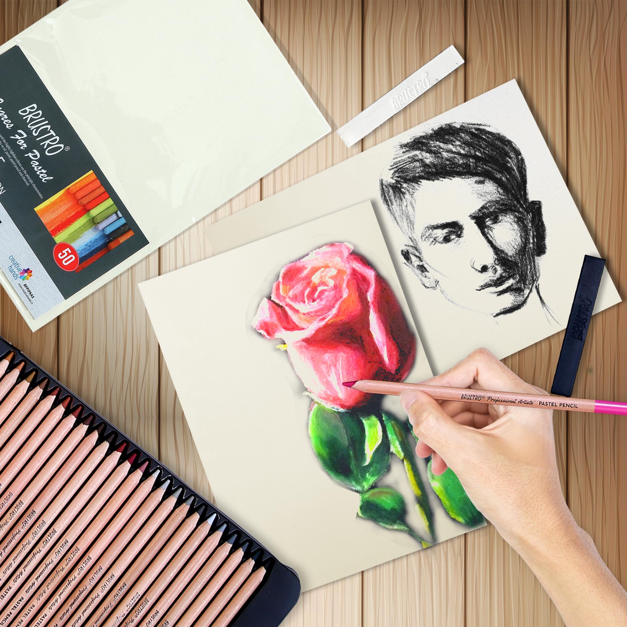 Brustro Artists Pastel Papers, A5 Size, 160 GSM, Assorted Soft, 50 Sheets| Ideal for Pastels, Colour Pencils, Graphite, Charcoal, Gouache, Ink and Dry Techniques 1