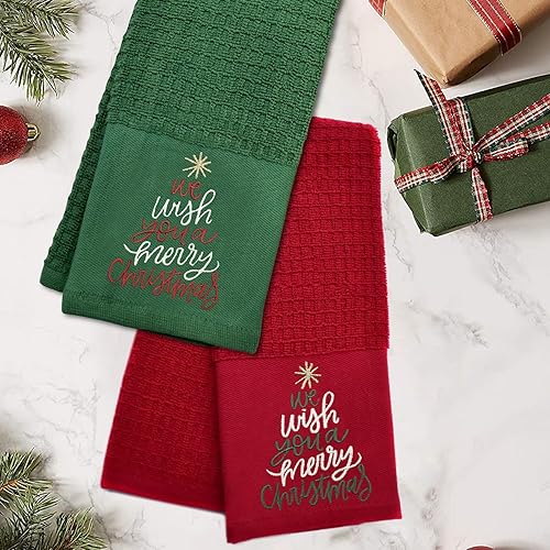 Miniatura 3 de DAN RIVER Toalla especial decorativa 100% de algodón de 16 x 26 pulgadas, toalla decorativa con diseño bordado de Feliz Navidad, regalo - Rojo y