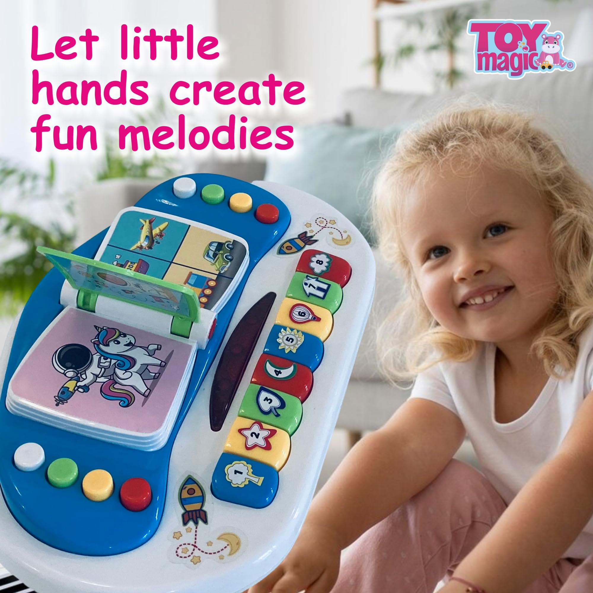 ToyMagic Interactive Musical Book Piano Toy for Kids|Early Learning Educational Sound Book with Flip Page, Animal Sounds, Nursery Rhymes & Songs|Baby & Toddler Development LED Light Toy|Ages 1-5 Years 1