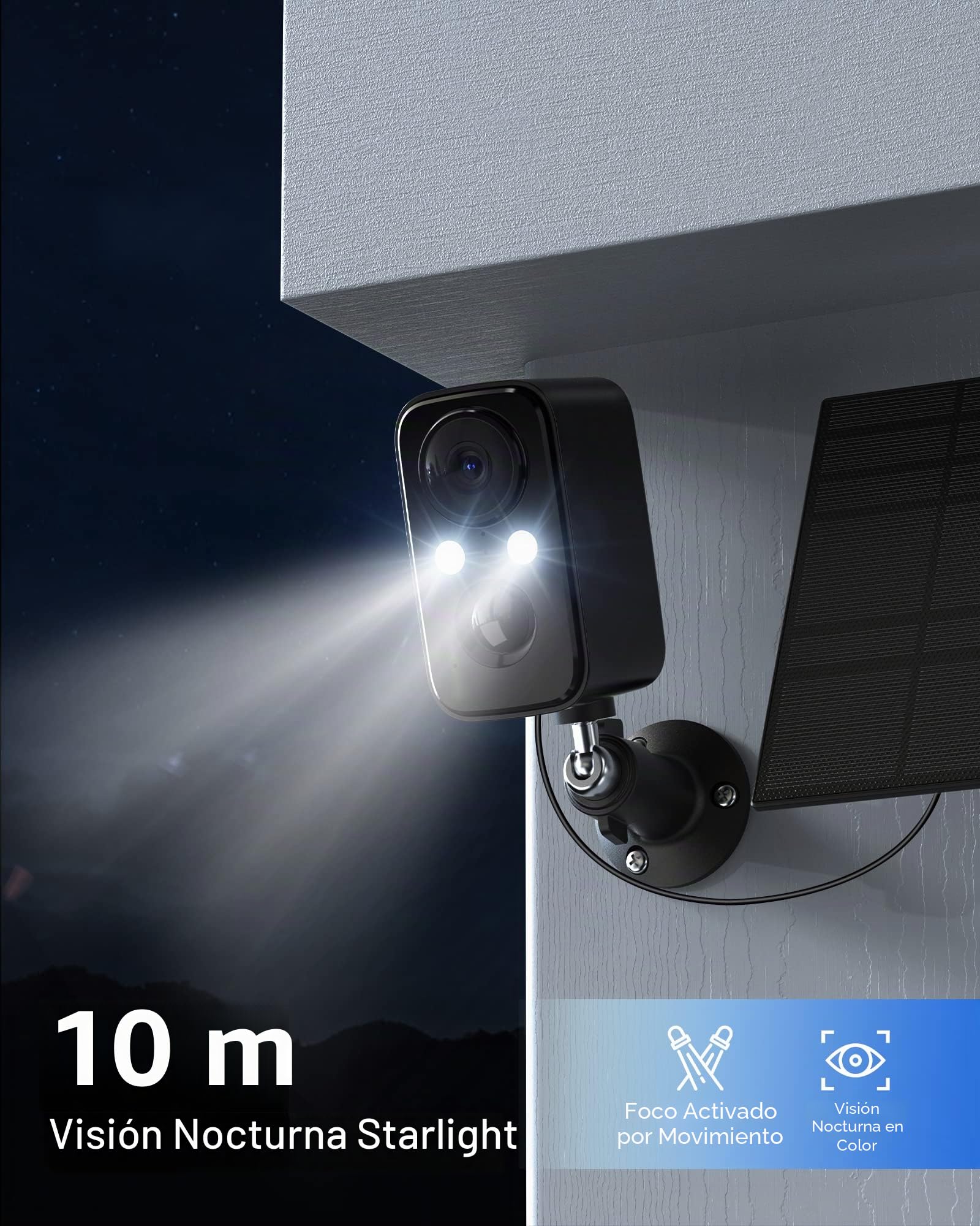 Camara Vigilancia WiFi Exterior con Panel Solar, Camaras Vigilancia Domicilio WiFi, Visión Nocturna Colorida, Detección de Movimiento PIR, Todo el Año de Protección Continua (DF220-B2)