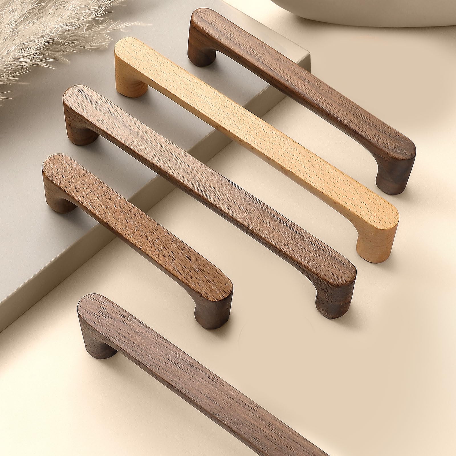 Lot de 8 poignées rondes en bois de hêtre de 9,6 cm pour tiroirs et portes de cuisine