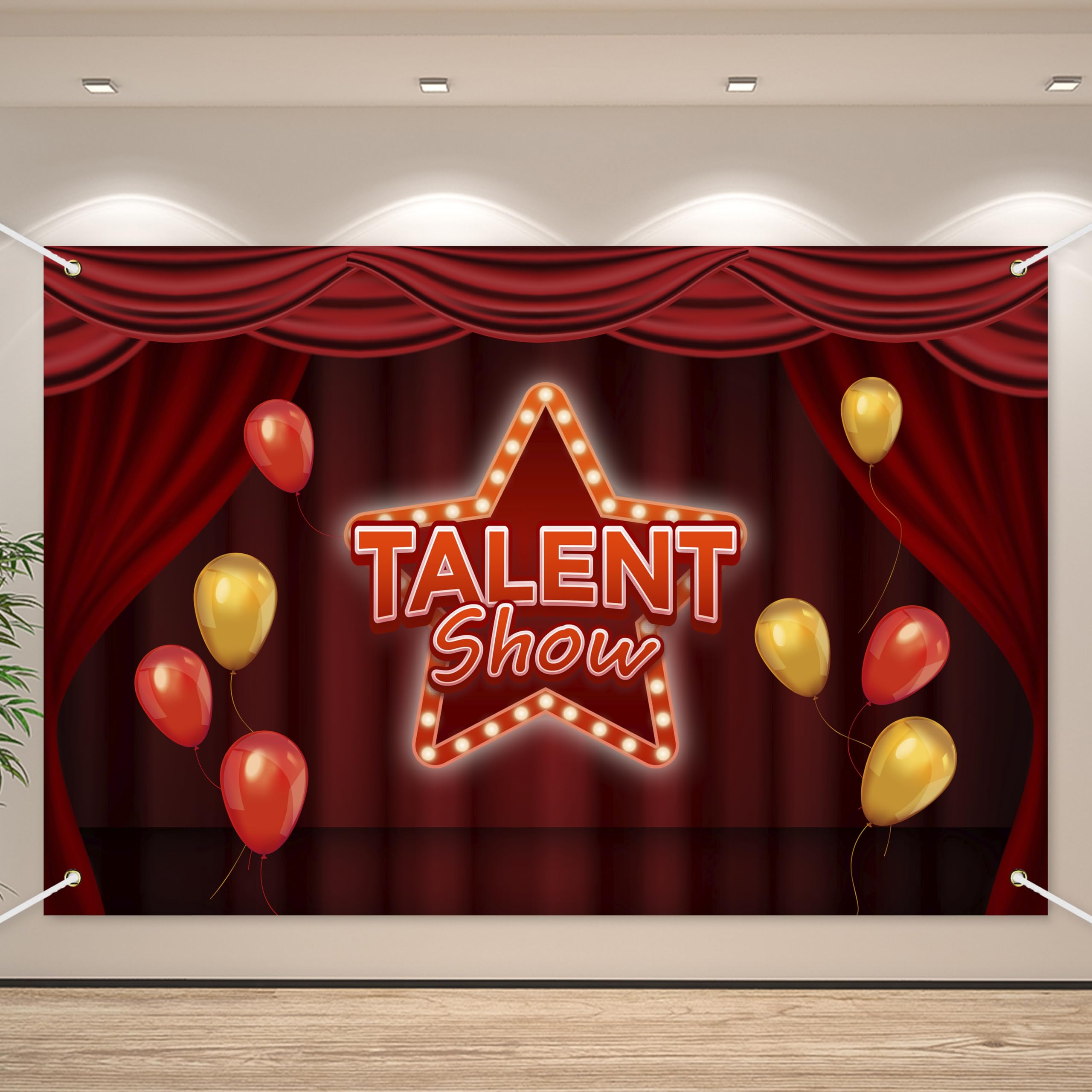 Talent Show Backdrop Banner Theater Stage Red Curtain Theme Background Decor for Kids Boys Girls Performance Magic Shows Talent Party Birthday Party