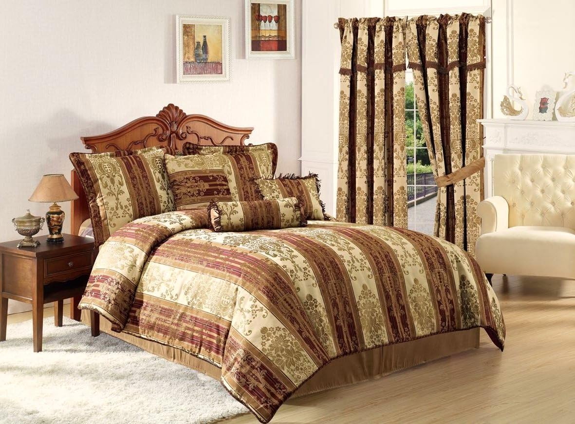 Amazon.com: Cozy Beddings Vintage Stripe 7-Piece Comforter Set, Queen ...