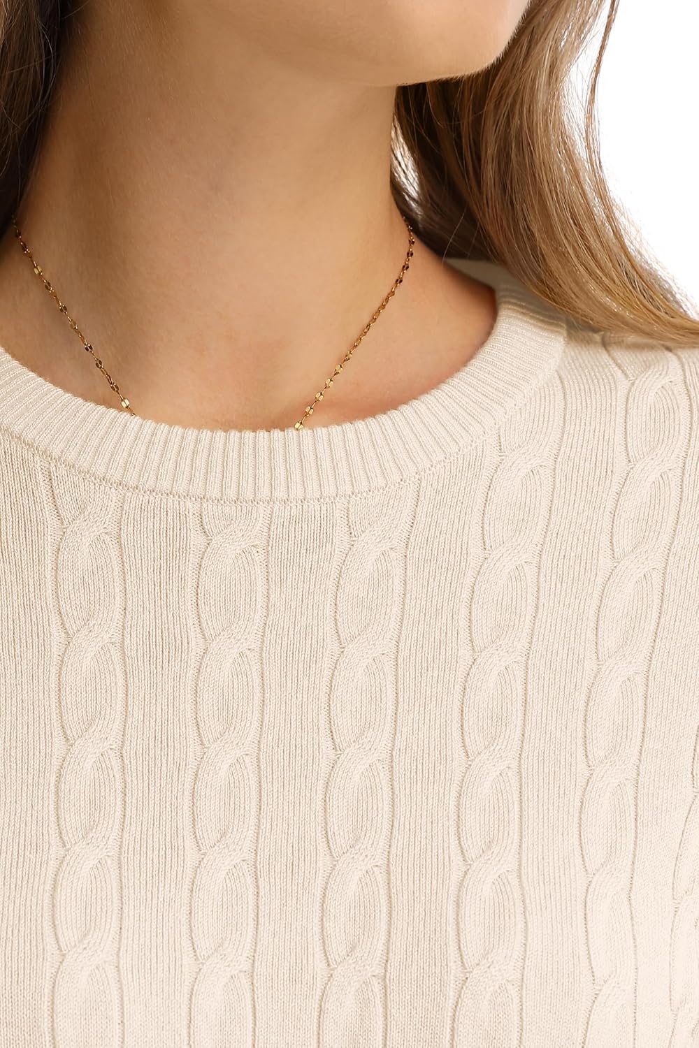 QUALFORT Women's Lightweight Knit Sweater Short Sleeve Cable Knit Crew Neck Office Layering Work Casual Pullover Top - Image 7