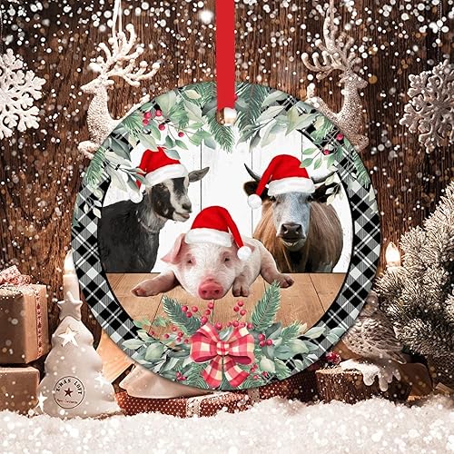 Miniatura 6 de Adorno para árbol de Navidad, decoración de Navidad, animales, vaca, cerdo, Navidad, regalo, gris, negro, a cuadros, corona de Navidad, adornos de