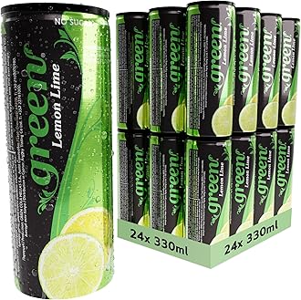 Green Lemon Lime - Low Calorie Soft Drinks - Sparkling Lemon Lime Flavour - No Added Sugar, Sweetened with Stevia, No Aspartame - Alternative Fizzy Drink - Bulk Pack 24 Cans x 330ml