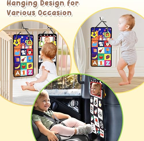 Miniatura 7 de URMYWO Juguete para el tiempo boca abajo, juguetes para bebés de alto contraste en blanco y negro para recién nacidos, espejo de estimulación visual